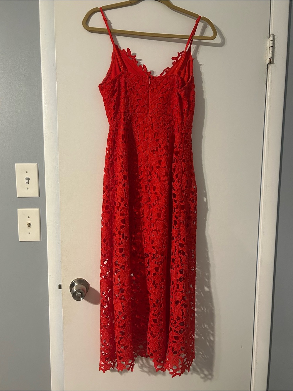 Astr Red Floral Lace Midi Slip Dress